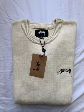 Stussy Care Label Natural Cotton Knit Sweater Large NWT
